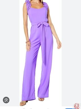 Lilly Pulitzer Lavender Ruffle-Shoulder Wide-Leg Jumpsuit Size 10